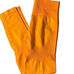 High Waisted Neon Orange Yoga Exercise Stretch  Pants Leggings Tights size S​​​